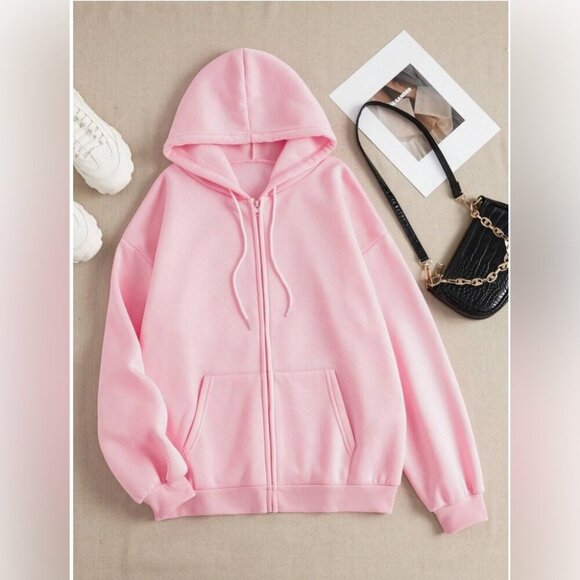 SHEIN Tops - COPY - SHEIN large zip up hoodie in pink. VERY SOFT!!!